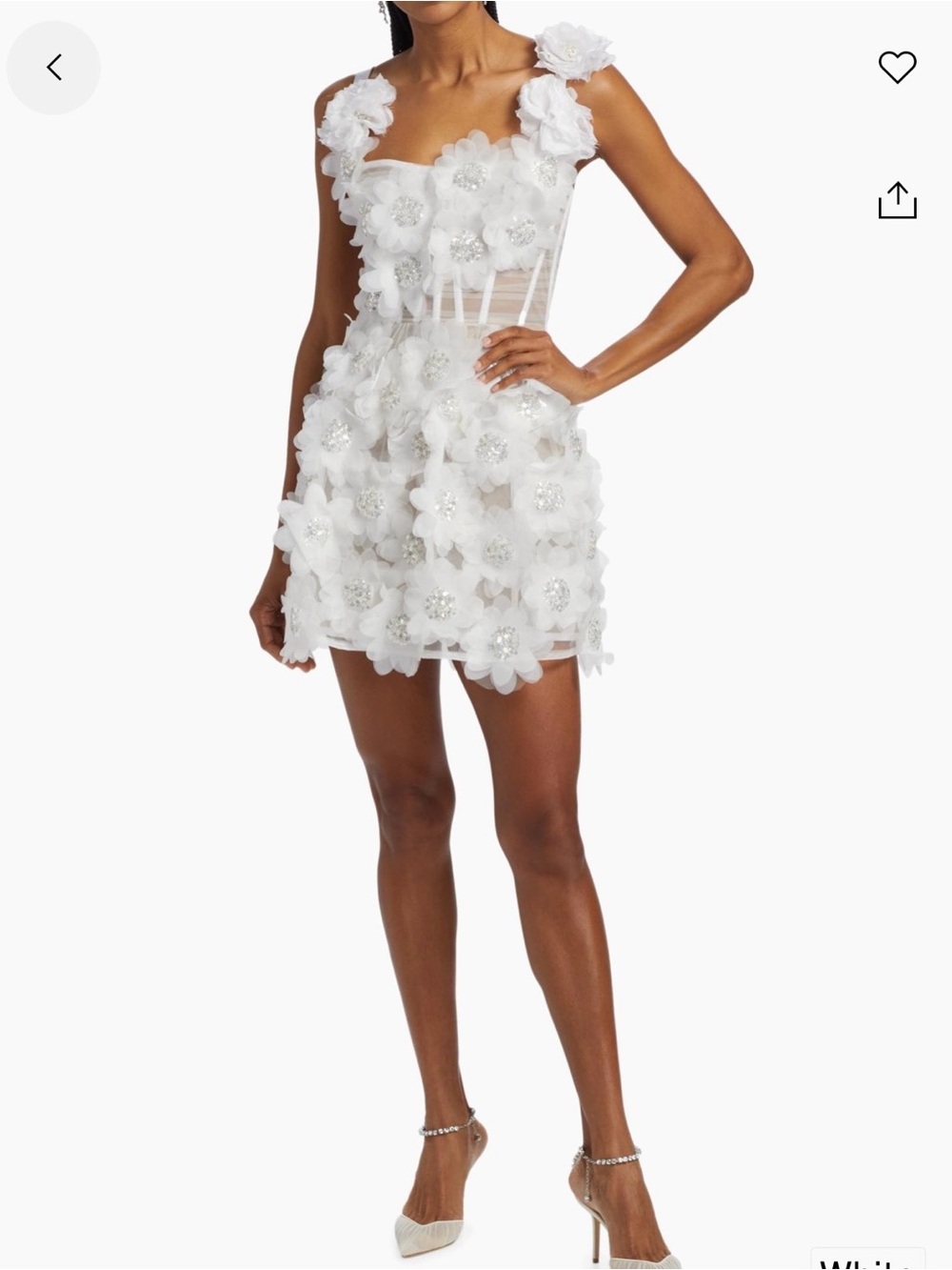 Bronx and Banco White 3D Floral Appliqué Mini Dress